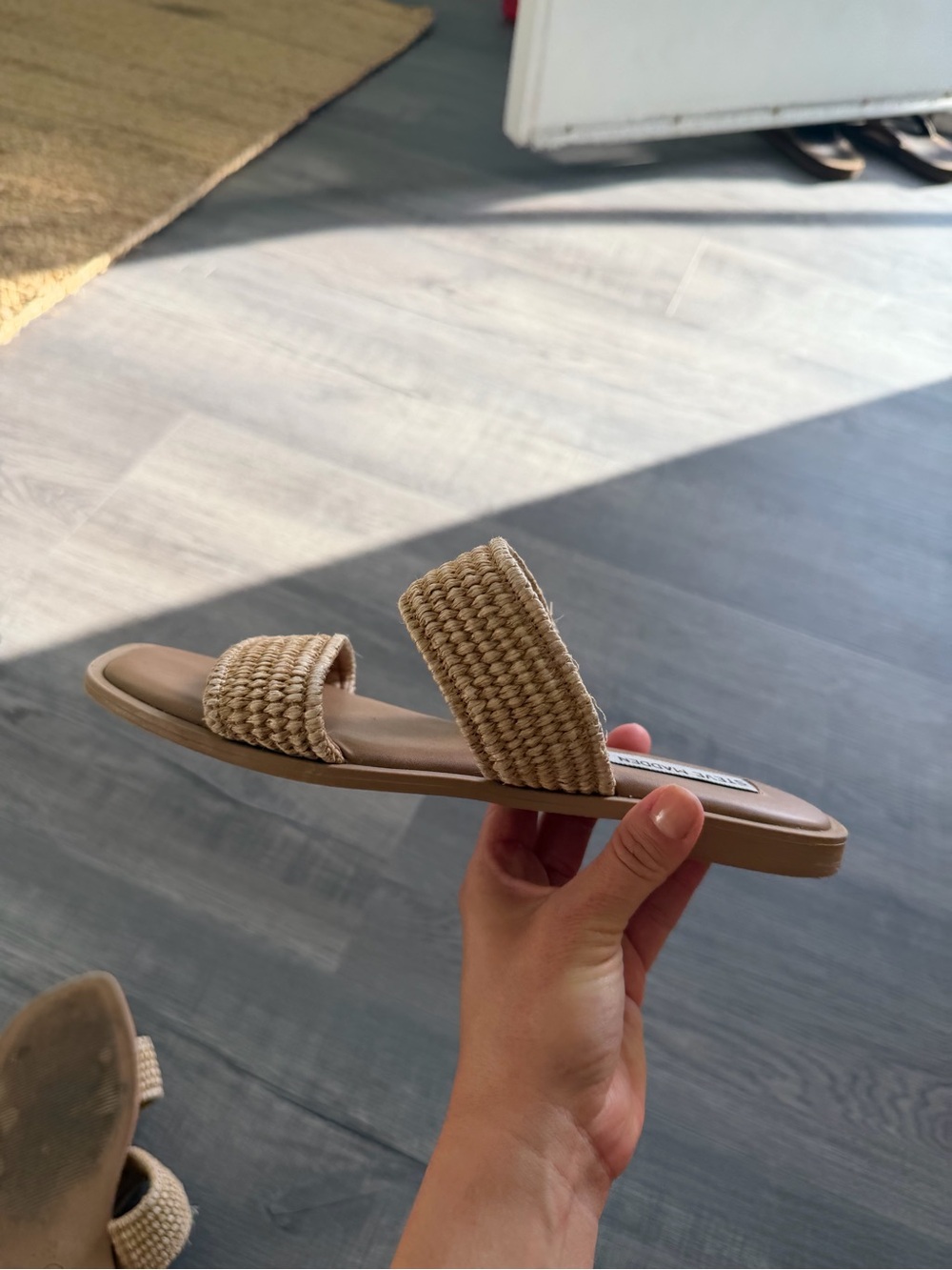 Steve Madden Natural Woven Double-Strap Slide Sandals - Picture 3 of 4